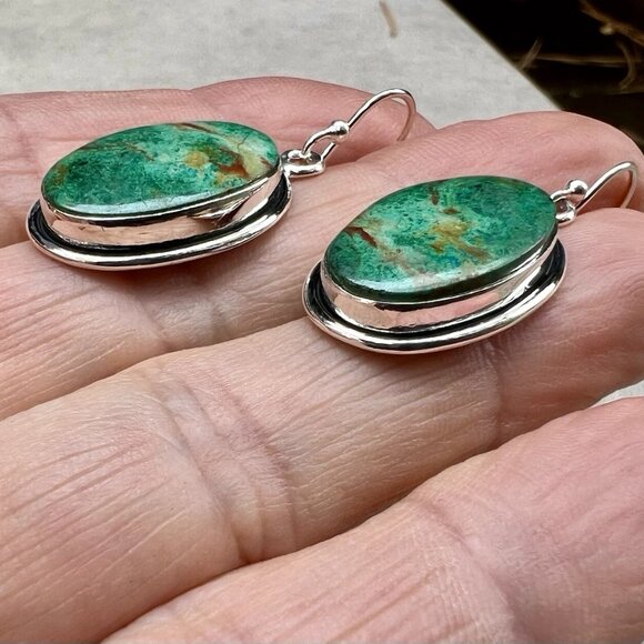 Sundance $188 NEW 1.5” Green Turquoise Sterling Silver Handmade Oval Earrings - Picture 4 of 11